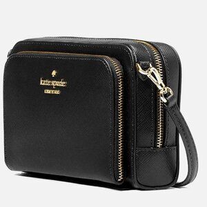 New Kate Spade Staci Dual Zip Around Crossbody Saffiano Leather Black